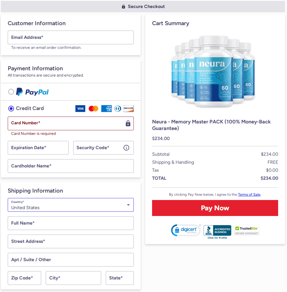 Neura Supplement Checkout